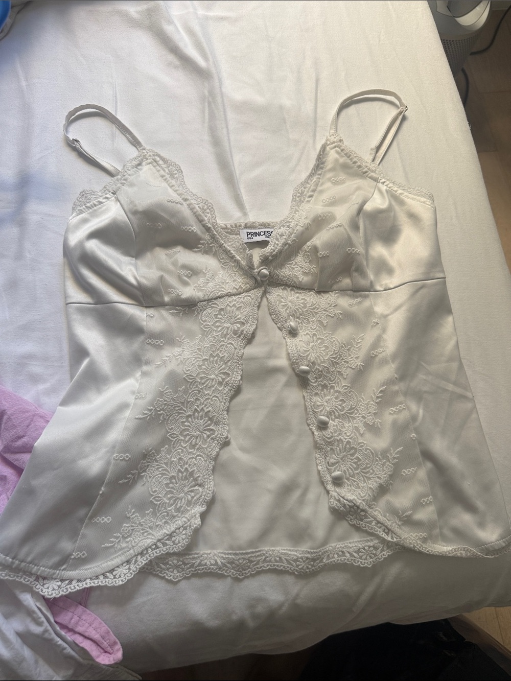 Princess Polly Cream Lace Trim Satin Tank Top - Picture 1 of 1